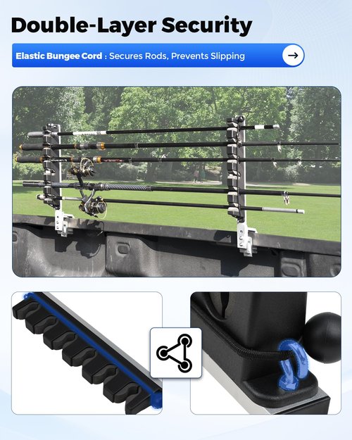 Spirrelab Truck Bed Fishing Rod Holders Holds 6 Fishing Rods Aluminum Fly Fishing Rod Holder for Truck Bed Pickup