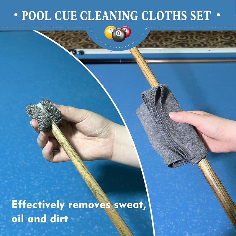 LAKINGO 12 Kit Pool Table Brush Set with 2 Wooden Brushes, Cloths, Lint Roller & Storage Bag – Natural+12