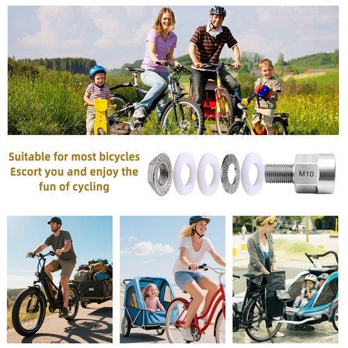 Universal Bicycle Trailer Axle Adapter for M10x1.0/3/8" x26/M5 Solid Axles - Heavy-Duty 304 Stainless Steel Coupler with Anti-Lock Design（M10 x 1.0 Solid axle）