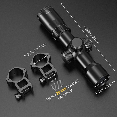 CVLIFE 1.5-5x32 Crossbow Scope, 20-100 Yards Ballistic Reticle, 300-450 FPS Red Green Illuminated Optic Crossbow Scope for Hunting