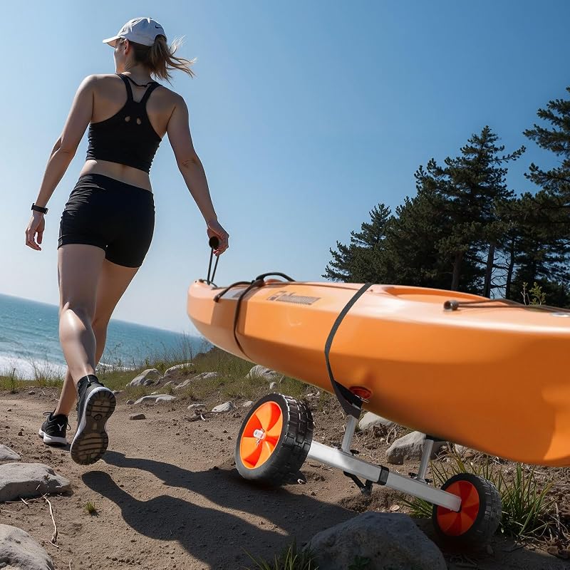 Kayak Cart Dolly 230 lbs Load Capacity with 10" PU Tires, Foldable Canoe & Paddleboard Transport trolley