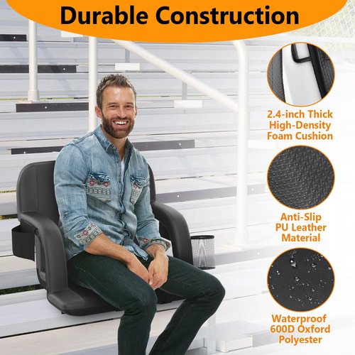 Suteck Dual-Side Heated Stadium Seat with Back Support, 21" Wide Cushion, Foldable Bleacher Chair W/USB 3-Level Heating, 5 Storage Pockets – Portable Stadium Chair for Outdoor Bleachers Camping Games