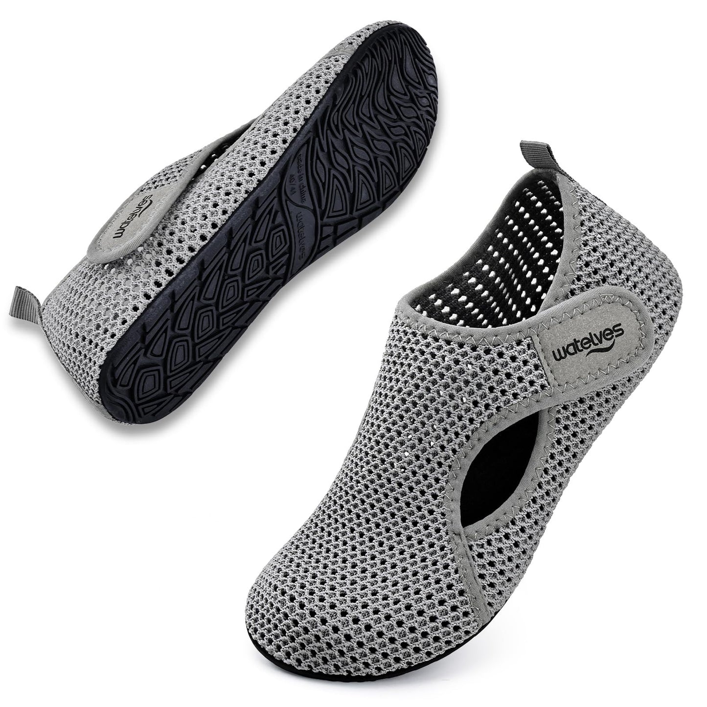 WateLves Water Shoes for Women Men Swim Beach Aqua Socks House Slippers Quick Dry Barefoot Travel Shoes with Adjustable Magic Tape for Pool Diving Boating Yoga(B-Grey,48/49)