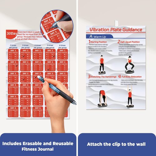 ETGOLE Vibration Plate Workout Poster, 6 Charts + 1 Planner + Reusable Planner & Dry-Erase Pen, Home Gym Use