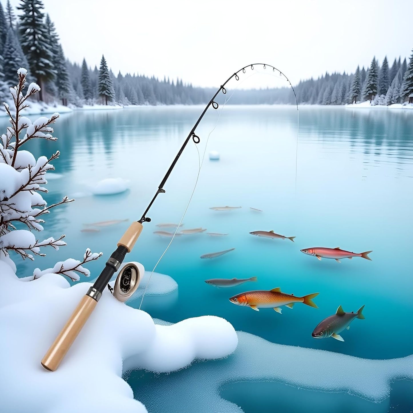 Ice Fishing Rod Combo - Telescopic Fishing Rod, Retractable Winter Fishing Pole, Cold Weather Fishing Rod | Ergonomic Ice Fishing Gear, Portable Rod Combo Suitable for Trout, Walleye and Perch