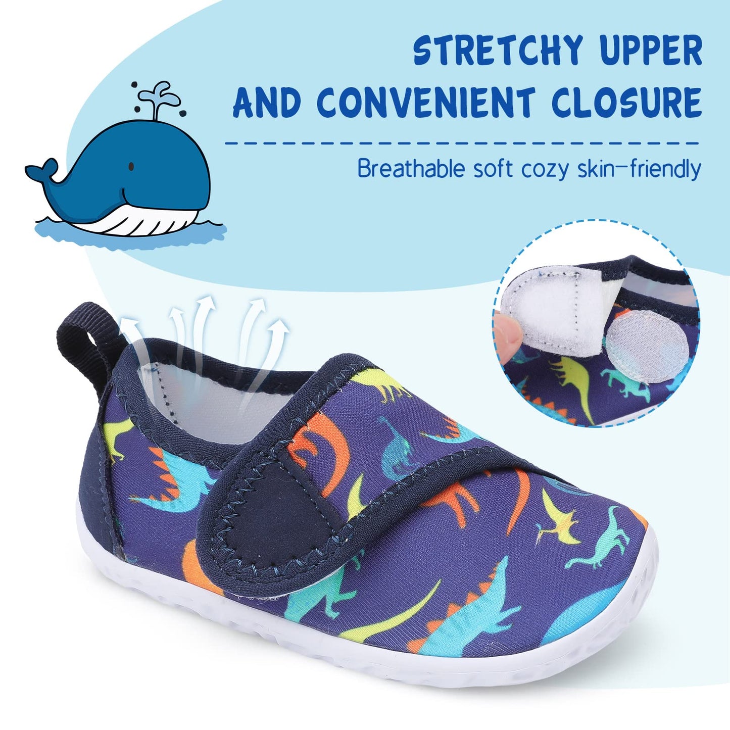 LeIsfIt Kids Water Shoes Toddler Girls Boys Swim Shoes Outdoor Quick-Dry Breathable Aqua Socks for Beach Pool Surf, Blue Dinosaur, 12 Little Kid