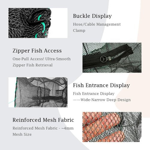 Minnow Trap with Foldable Fishing Net (11x24 Inch) & Collapsible Fish Bucket - Crab, Crawfish, Shrimp Trap for Freshwater Saltwater Fishing