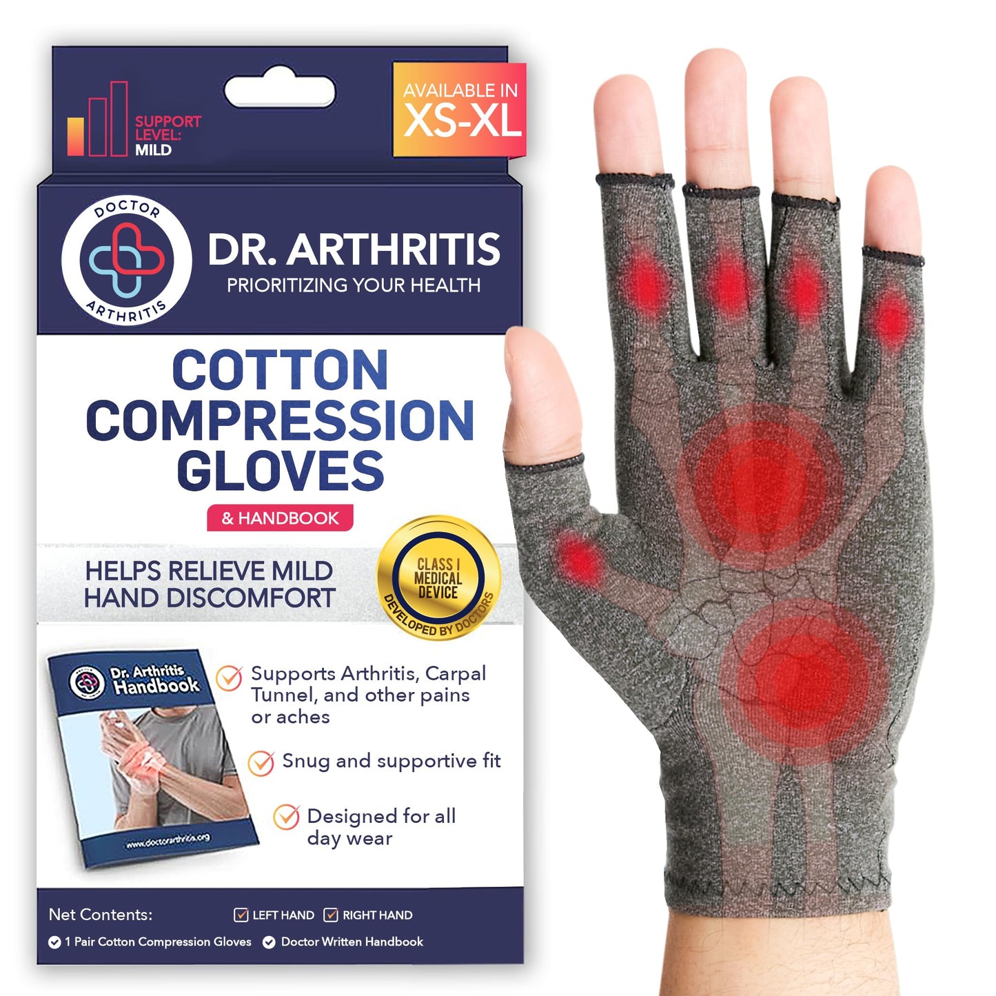 Doctor Developed Compression Gloves for Women and Men, Open-Finger Arthritis Gloves for Carpal Tunnel, Typing & Hand Pain Relief, With Doctor Handbook (Grey, M)