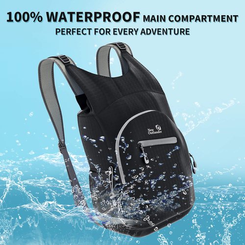 Outlander 100% Waterproof Hiking Backpack Lightweight Packable Travel Daypack(Black)