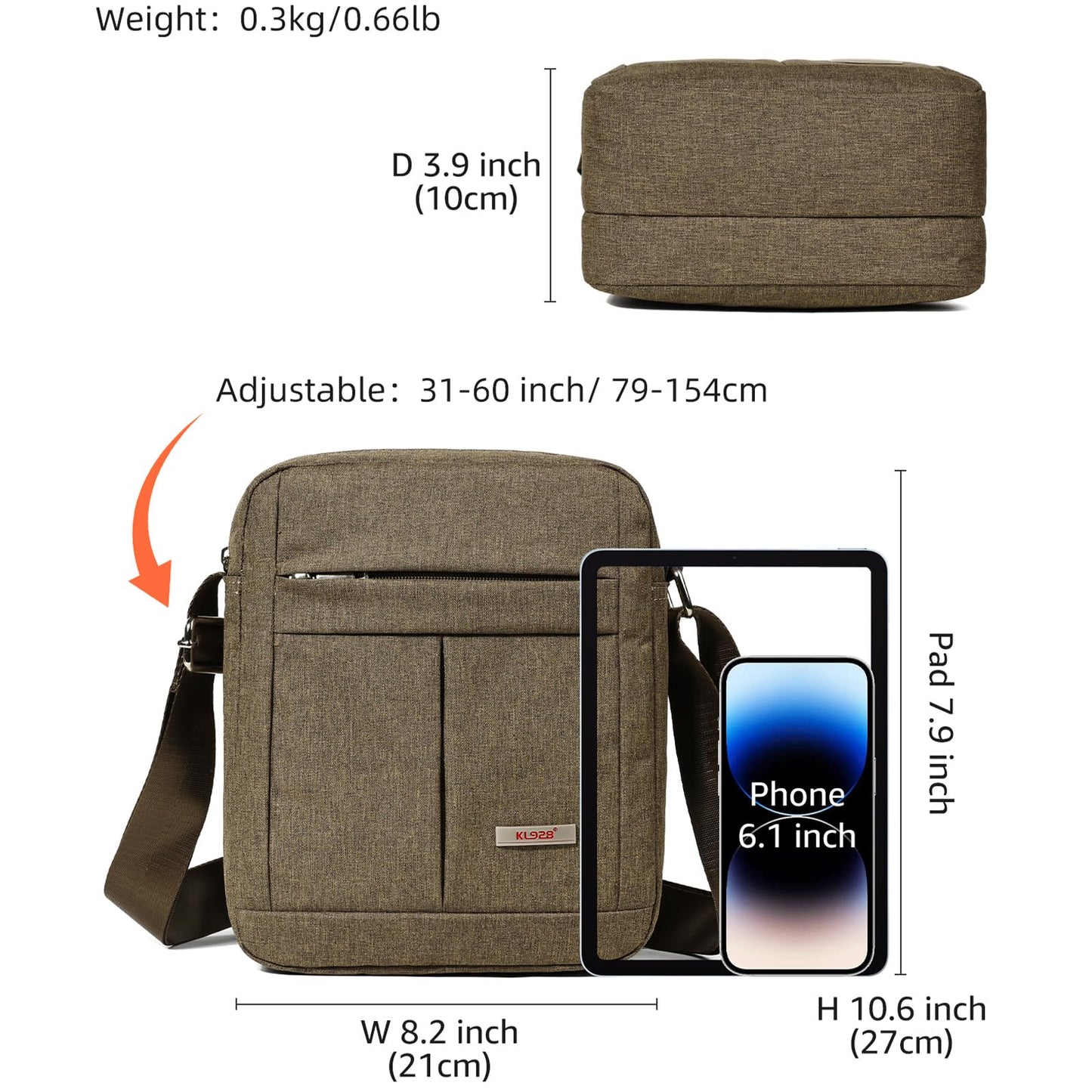 KL928 Men's Messenger Bag - Crossbody Shoulder Bags Travel Bag Man Purse Casual Sling Pack for Work Business (Brown)