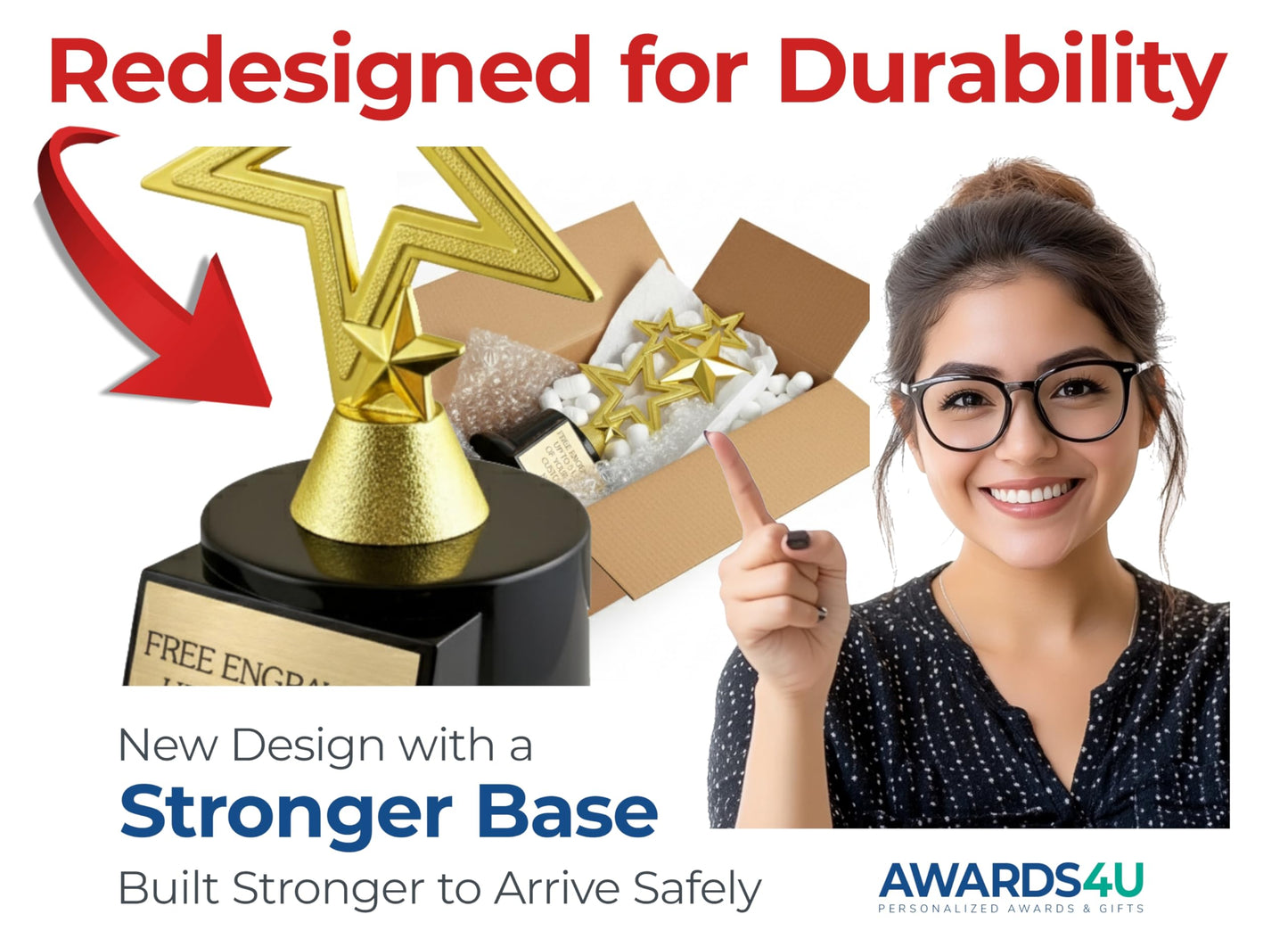 Awards4U Gold Star Custom Trophy - 7.5 Inches Tall Rising Star Trophy Award with Customizable Engraved Plate - Personalized Star Trophies for Employee of the Month Recognition or Fantasy Football
