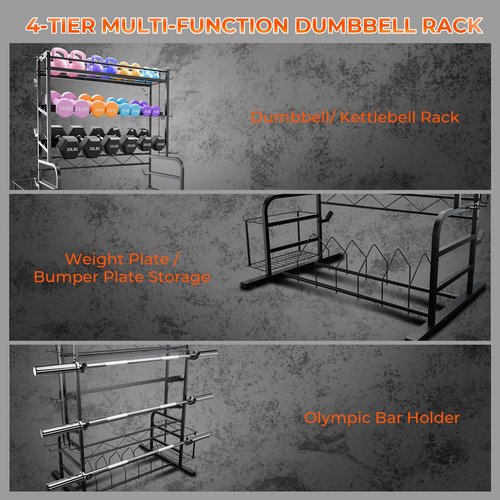 XL Adjustable Weight Rack for Dumbbells - Barbell Holder Bumper Plate Storage Rack with 3 Olympic Bar Racks, Dumbbell Rack Weight Stand,Home Gym Storage Rack for kettlebells,Yoga Mat