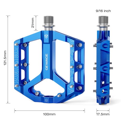 Road/Mountain Bike Pedals -Non-Slip Bicycle Flat Pedal Aluminum 9/16" - 3 Sealed Bearing Lightweight Platform Pedals for Road Mountain BMX MTB Bike (Blue)