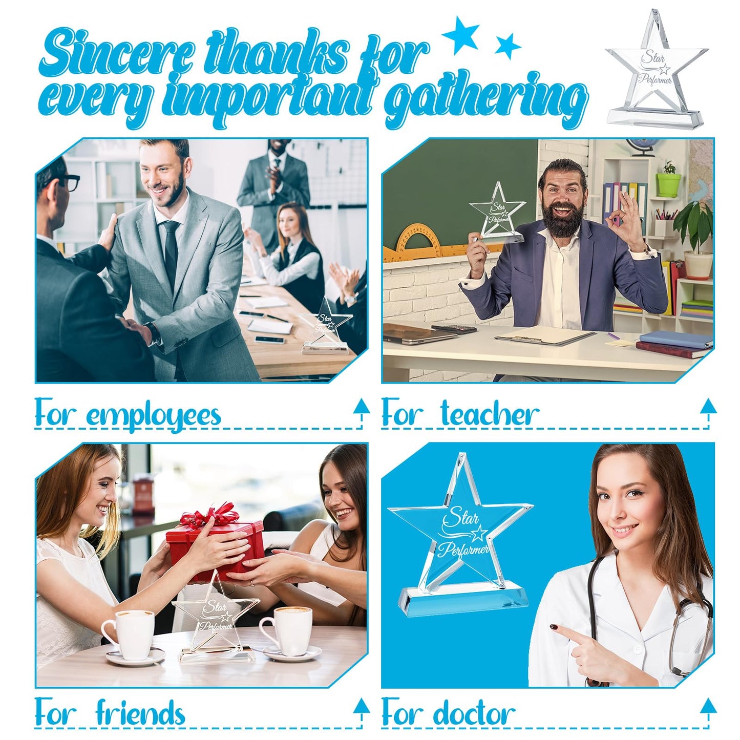 Wesiti Crystal Trophy Awards Employee Appreciation Gifts Star Performer Glass Trophy Award 5" Recognition Crystal Plaque for Coworkers Staff Teacher Students Employees Back to School Gifts