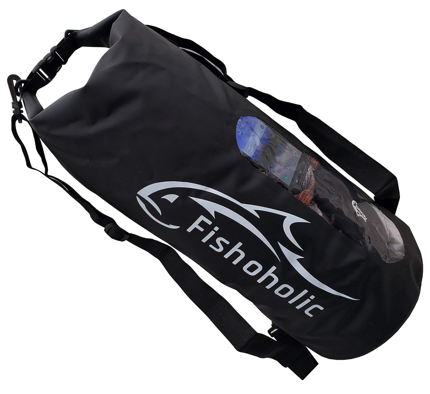 Fishoholic Dry Bag - Waterproof Gear Bags - Fail-Safe Snap - Made Tough & Durable for Kayaking Boating Fishing Hiking Camping Paddle Board & Tailgaiting (Blk, 30L)
