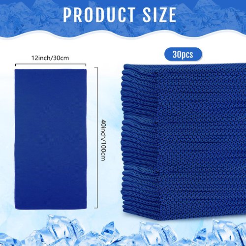Hosuly 30 Pack Cooling Towels, 40"x12" Ice Breathable Soft Chilly Sweat Rag Microfiber Workout Rags for Gym Cooling Towels for Neck and Face for Yoga Golf Sport Running(Dark Blue)