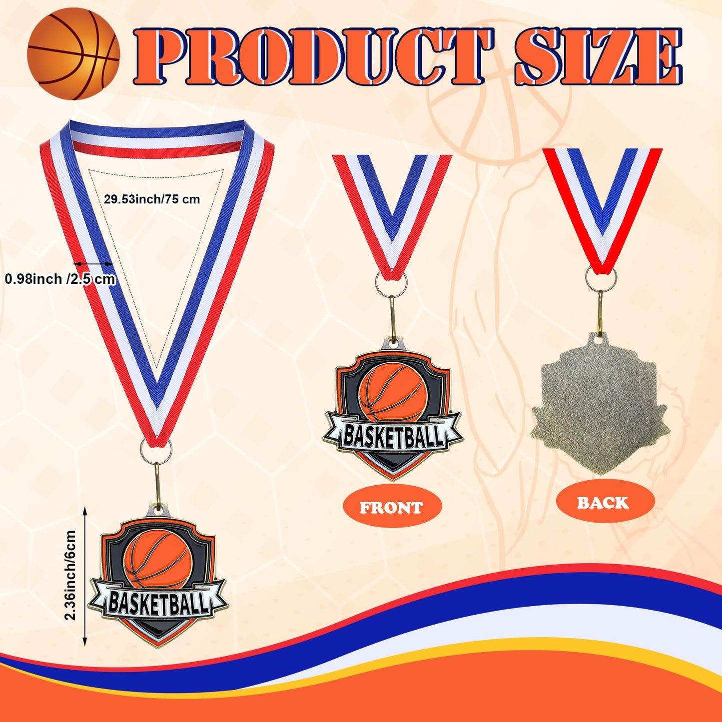 Trnayi 30 Pcs 10/20 /30/40 Pcs Award Medals Bulk Sports Medals with Neck Ribbons 2.4 Inch Winner Award Trophy Prize Gift for Sports Themed Party Favors Tournaments Match (Basketball)