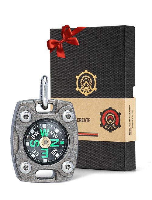 Mecarmy Mini Compass Titanium/Brass, Pocket Compass Hiking Survival, Small Waterproof Ipx5 Hiking Compass Keychain, Special Compass Necklace, Survival Hiking Gear Graduation Present for Women Men