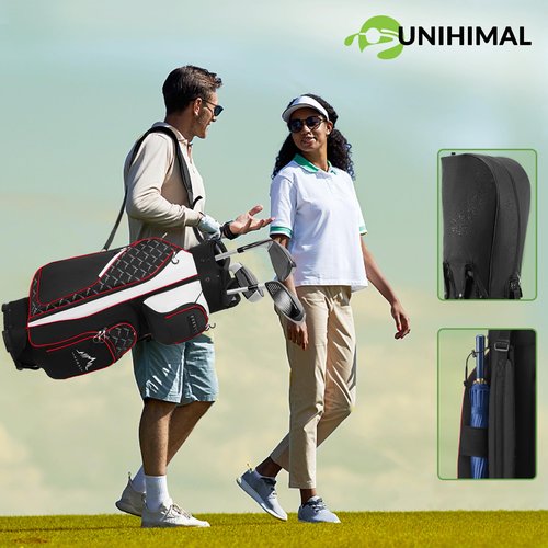 UNIHIMAL 14 Way Golf Cart Bag Featuring Full-Length Divider Top and Multiple Pockets, Golf Bag for Men with Handles and Rain Cover (Black-White)
