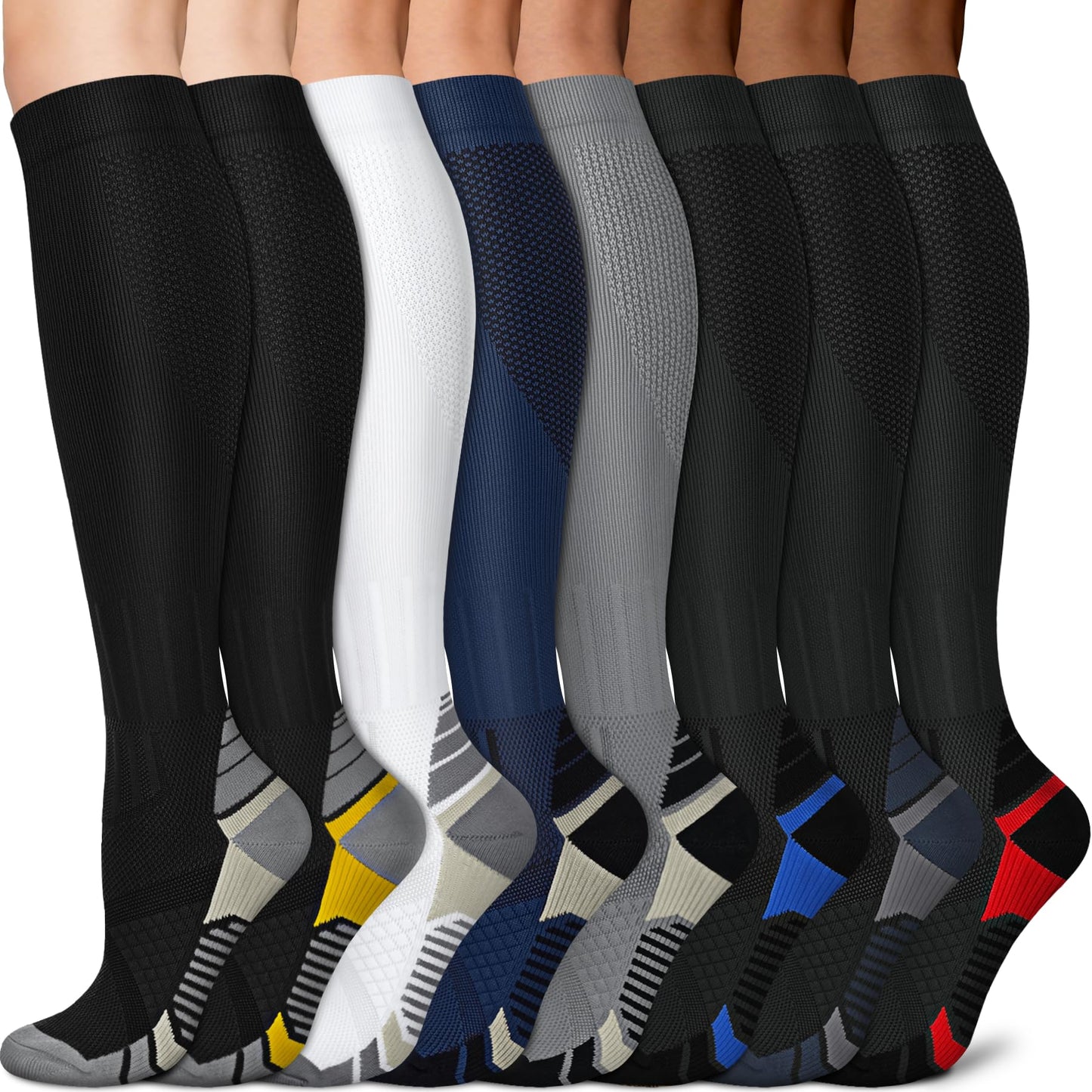 Sooverki Graduated Copper Compression Socks for Women Circulation 8 Pairs 15-20mmHg - Best for Running Athletic Cycling