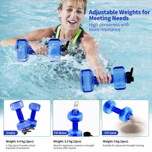 Water Weights for Pool Exercise Set of 2, Aquatic Exercise Dumbbells with Non-slip Handle, PE Materials Water Dumbbell Aerobics for Water Aerobics Weight Loss (Blue)