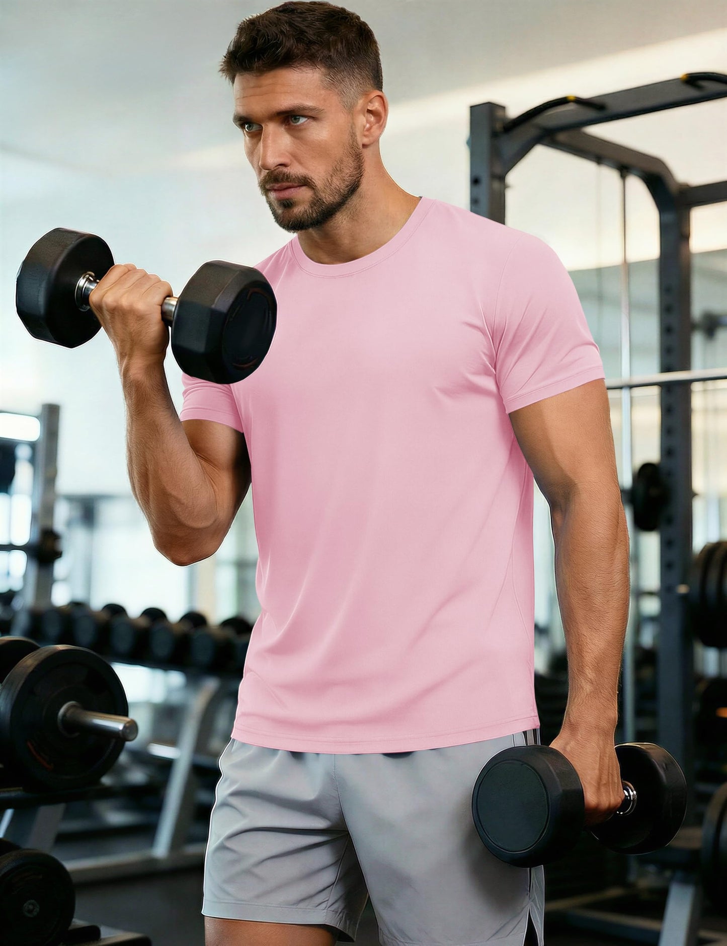 Men's Quick Dry T-Shirt - Sun Protection Running Shirt - Short Sleeve - Light Pink - XL