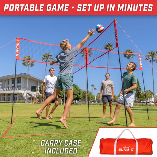GoSports Slam X 4 Square Volleyball Game Set - Ultimate Backyard & Beach Game for All Skill Levels - 14 x 14 ft
