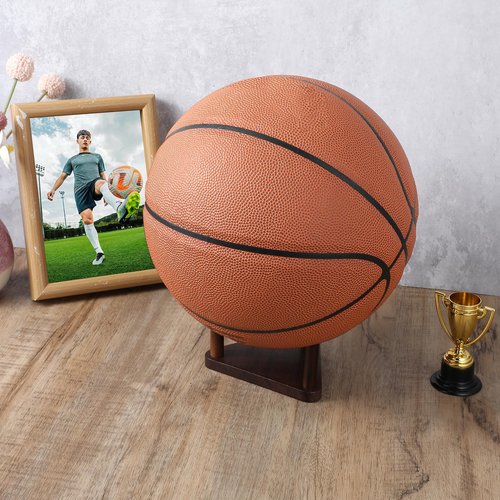 MBAIYO Wooden Basketball Stand, Walnut Wood Ball Holder for Basketball Football Display Stand for Soccer Volleyball Bowling Ball Or Home Decor
