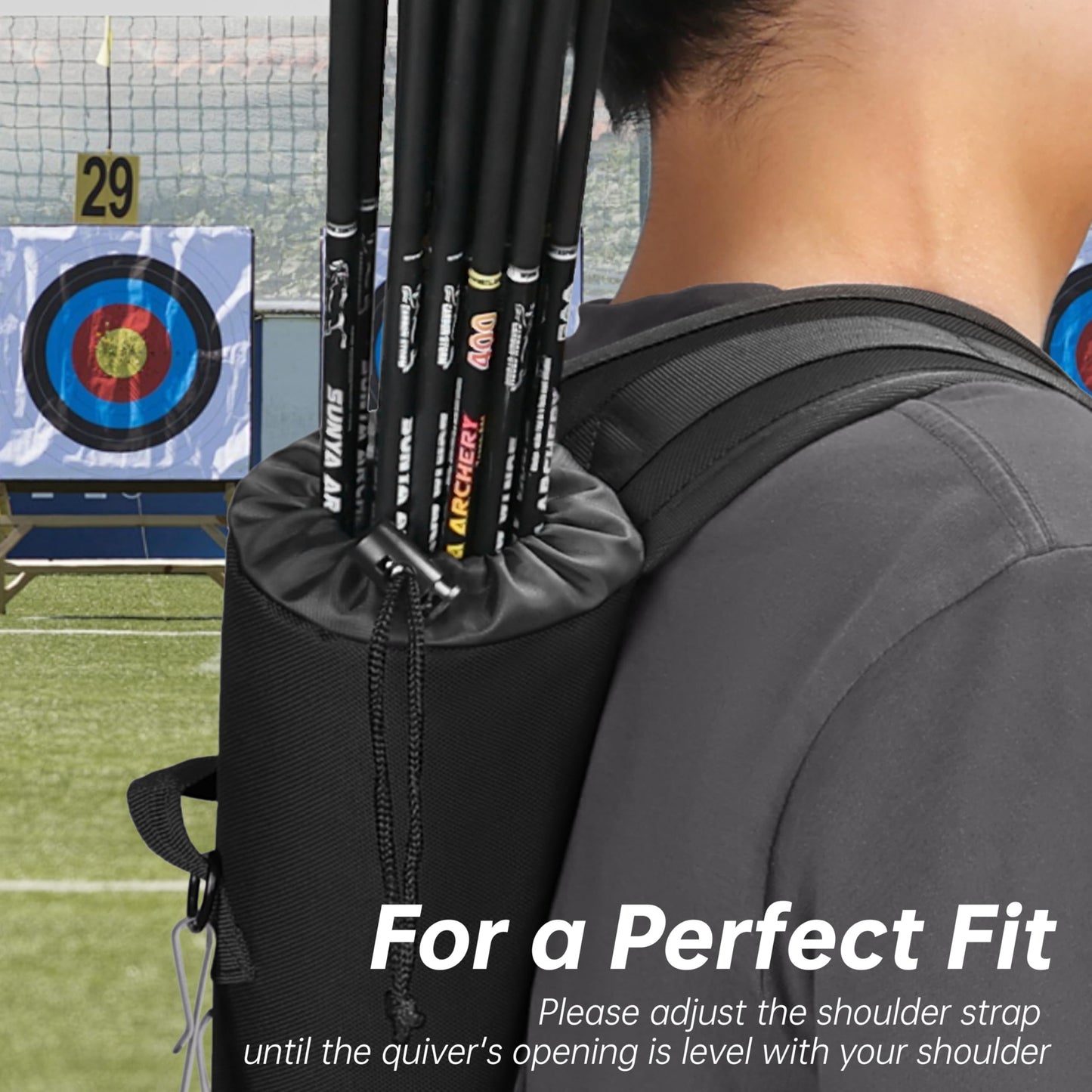 SUNYA Archery Arrow Quiver, Hip and Back Dual Carry Modes, Adjustable Quick-Detach Silent Buckle, Foldable Lightweight 200g, Noise Reduction Drawstring Closure