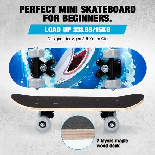 Honoson 7 Pcs Skateboard for Toddlers Beginners Knee Elbow Pads Wrist Guards Gear Set (Shark, Age 2-5 Kids 17 x 5'')