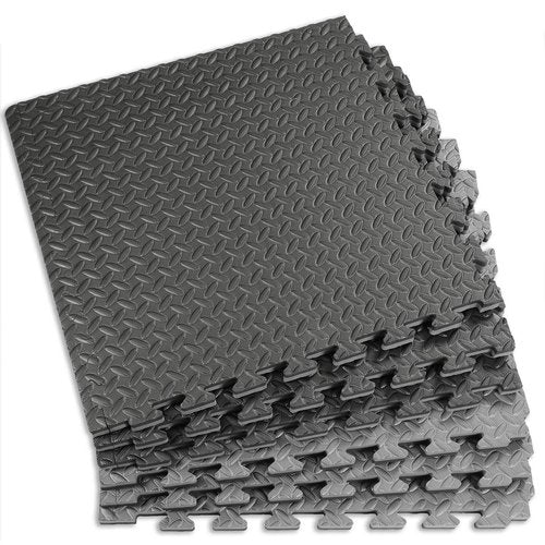 Xspec 1" Extra Thick 48 sq ft Reversible EVA Gym Foam Floor Mat Tiles (24" x 24"), Steel Pattern, 12 pcs, Black & Grey