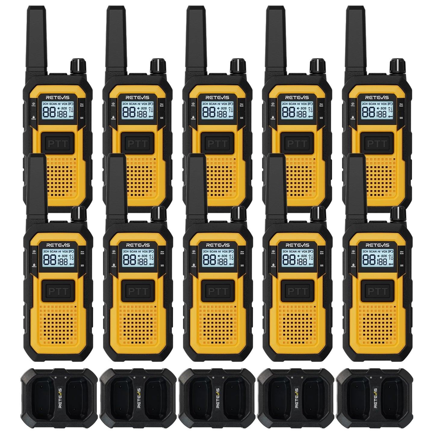 Retevis RB48 Heavy Duty Waterproof Walkie Talkies, Long Range Rechargeable Two Way Radios, Advanced Triple Proof, Vibration Reminder, for Warehousing Construction Contractor(10 Pack)