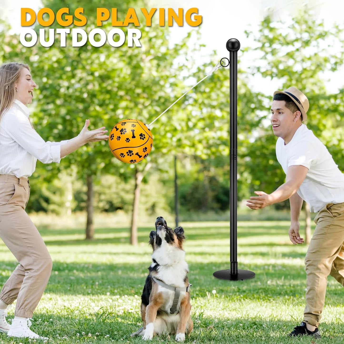 10 ft Tetherball Set with 2 Balls, Portable Replacement Tetherball Ball and Rope and Pole Tether Equipment Adjustable Pole Game for Adult Dog Outdoor Backyard Beach