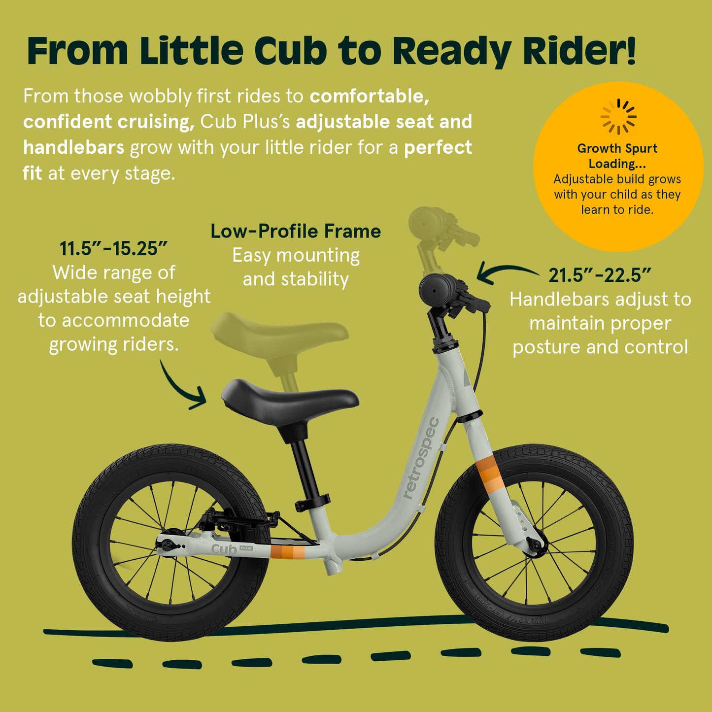 Retrospec Cub Plus Toddler Balance Bike for Boys & Girls Ages 18 Months - 4 Years with Adjustable Seat, Handlebars & V-Brake, Lightweight Frame, Air-Filled Tires