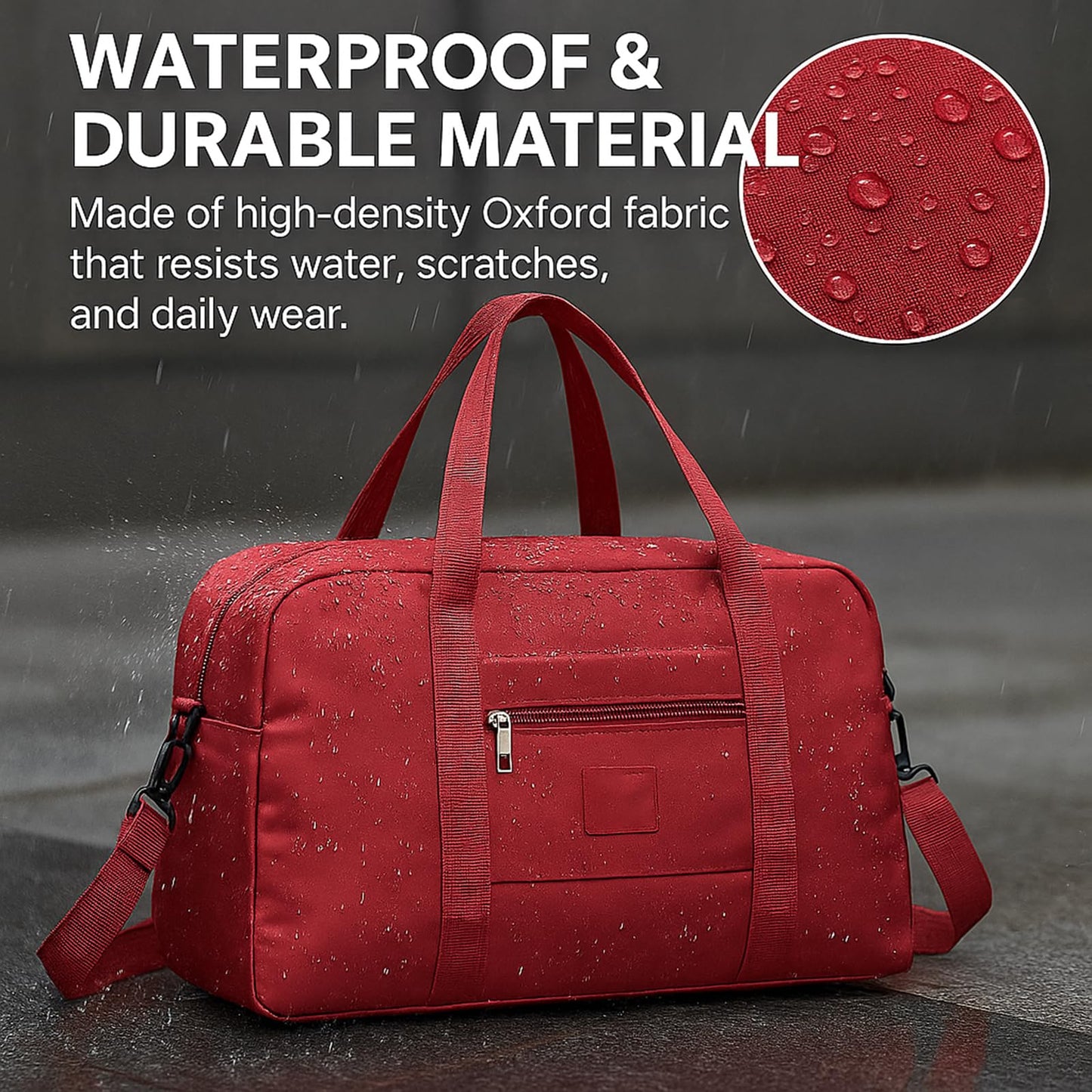 PPDVUUT Folding Duffle Bag for Travel – Large Capacity Waterproof Oxford Cloth Weekender Carry On Tote with Crossbody strap, Lightweight Foldable Gym and Overnight Bag (1, Red, Large)