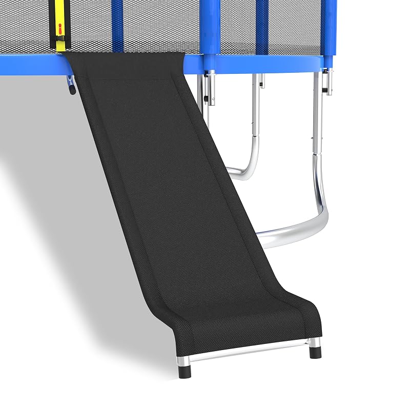 Trampoline Slide with Cushioning for 10-16 ft Trampolines - Universal Safety Accessory (Silver)