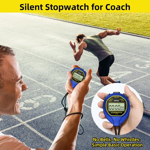 ANTEQI Waterproof Stopwatch Timer, Large Display Simple Silent Stop Watch with ON/Off Function No Clock No Calendar No Alarm Basic Operation for Sports Coaches Swimming Running Training, Blue