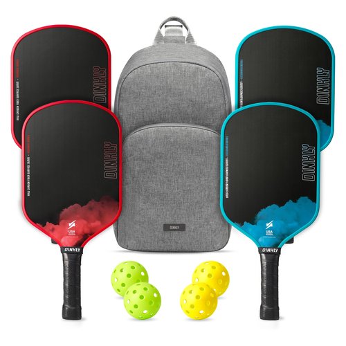 Dinkly Raw Carbon Pickleball Paddles Set of 4, T700 Carbon Fiber Rackets with 16MM Honeycomb Polymer Core, 4 Balls and 1 Portable Carry Bag, USAPA Approved Pickleball Set for Men, Women, Red & Blue