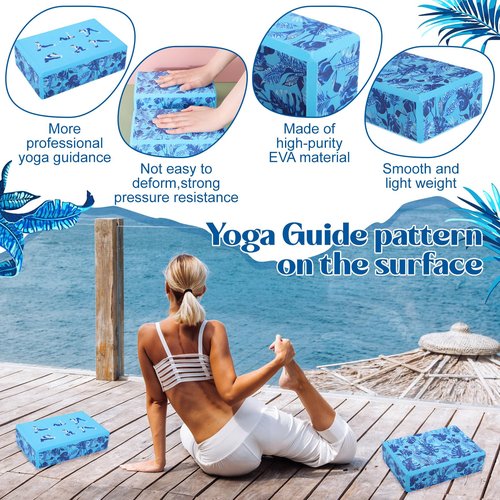 Soulchen 5 Pcs Yoga Blocks 9" x 6" x 3" High Density EVA Foam Bricks Guide Yoga Tropical Pattern on the Surface for Yoga, Pilates, Meditation, Improve Balance and Flexibility