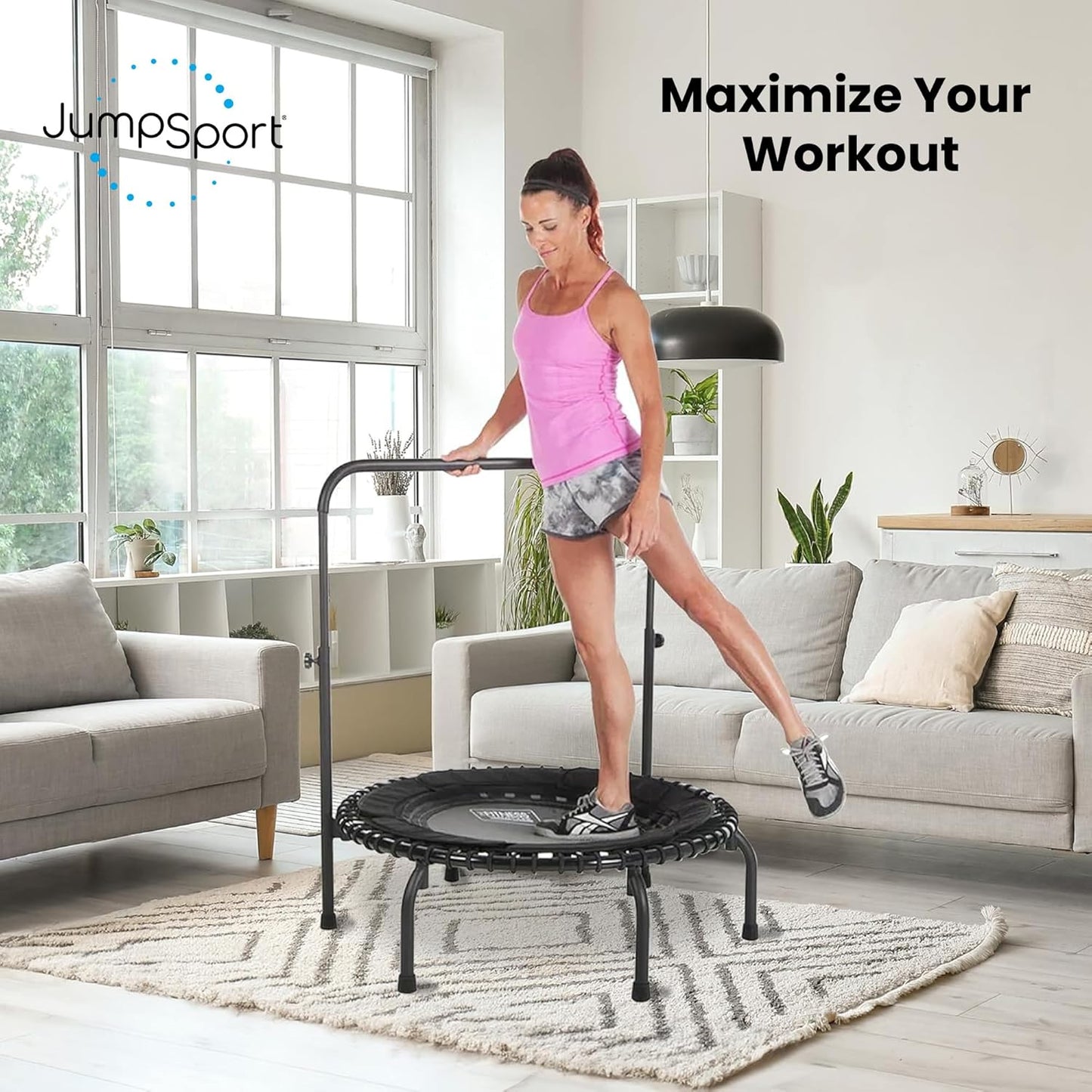 JumpSport Handle Bar Accessory for Arched Leg Fitness Trampolines | Black | Adjustable Height Settings | Trampoline Not Included