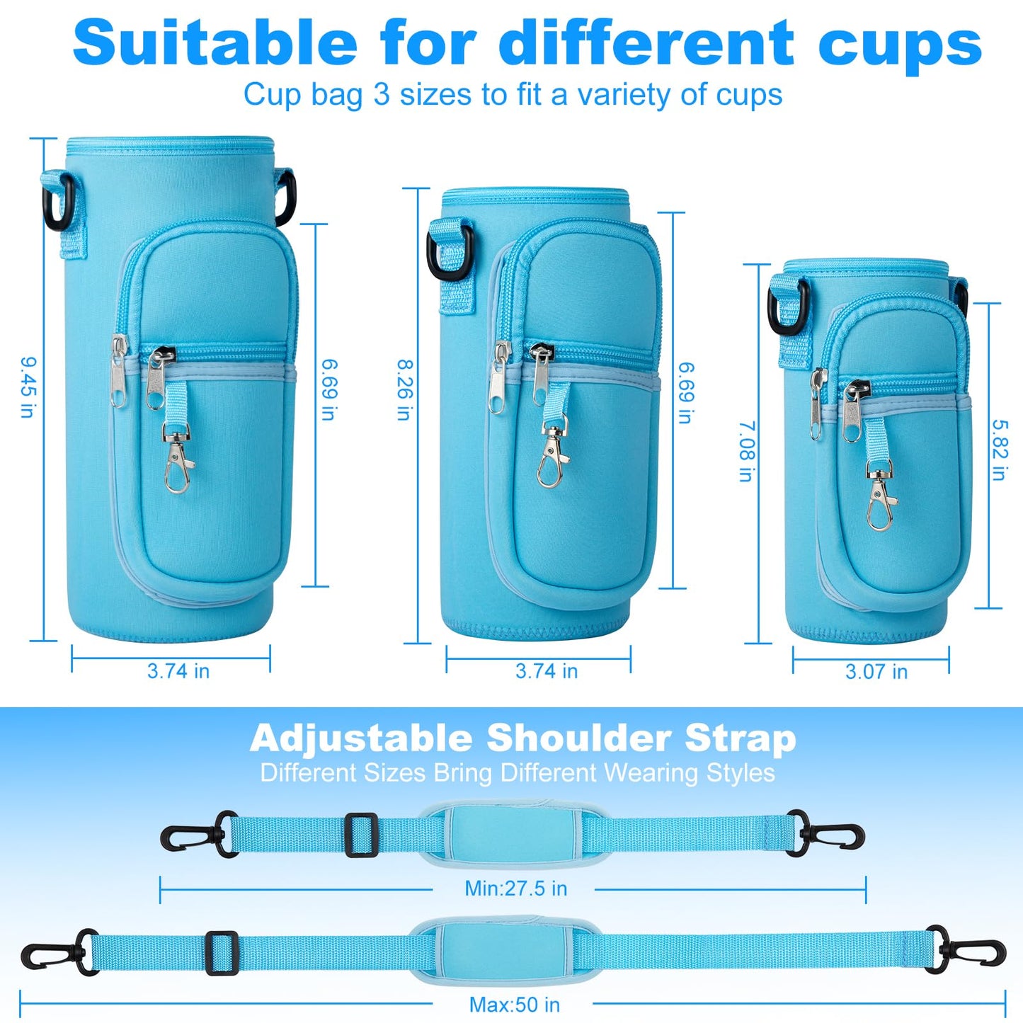 RRegeny Water Bottle Holder with Strap for Hydroflask 32oz 40oz, Carrier Sling Bag with Phone Pocket Sleeve for Men Women Hiking Camping Travelling（Blue 40oz）