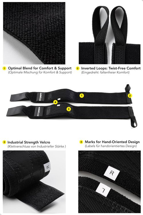 Fitgriff® Wrist Wraps for Weightlifting (18") Heavy-Duty Support for Gym, Bench Press, and Pushups (1 Pair) - for Men and Women (Black)