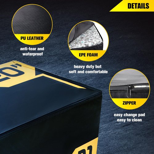 ToughFit Plyo Box - 3 in 1 Foam Plyometric Box - Jump Box for MMA, Crossfit - Adjustment Height Plyometric Jump Box for Home Gym - PVC Cover Platform & High-Density Workout Box (Small - 20"x18"x16")