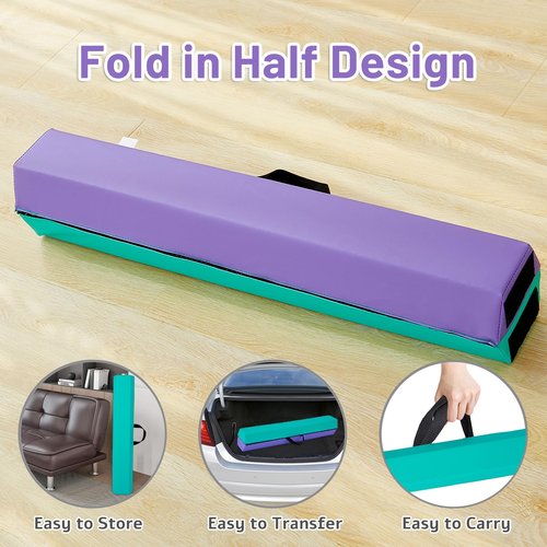 Wansenya Folding Balance Beam for Kids 3-5,Soft Gymnastics Floor Beam for Kids 6-12,End Velcro,PU Cover,EPE Foam,Carry Handles,Anti-Slip Base,Beam Gymnastics for Home Training,or School,Gym Center