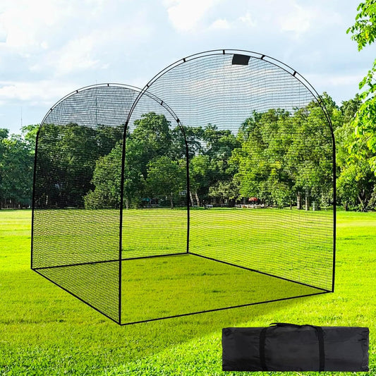 13×10×10FT Baseball Softball Batting Cage, Black Portable Batting Cages for Backyard Outdoor Pitching Practice Net