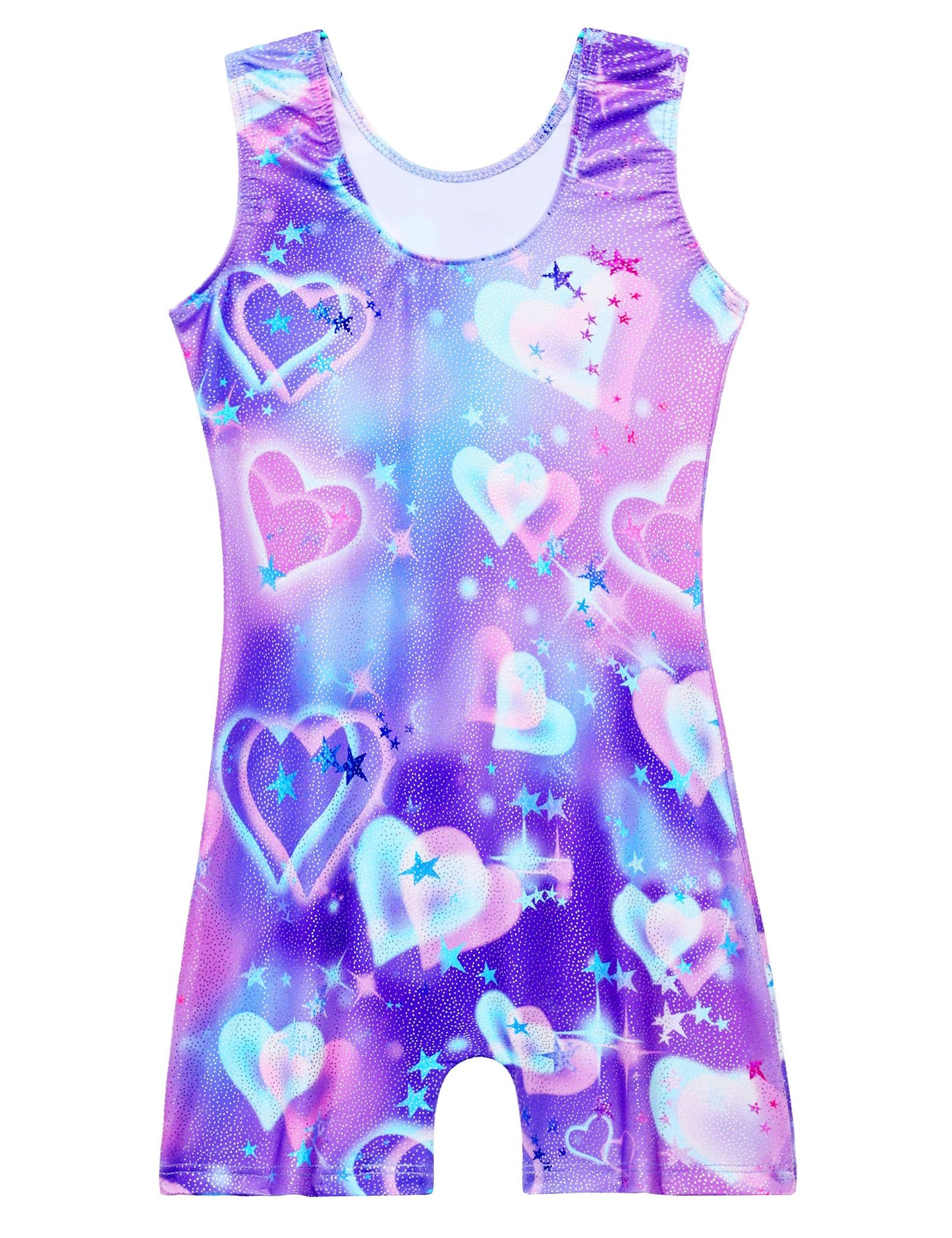 Domusgo Leotard for Girls Gymnastics Size 8-9 Shiny Purple Blue Hearts Sparkle One Piece Durable Athletic Activewear