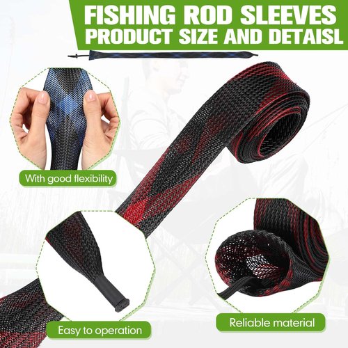 Woanger 7ft Lengthen 12 Pcs Fishing Rod Sleeve Socks Covers Braided Mesh Rod Protector Fishing Tools Accessories for Bait Casting Sea