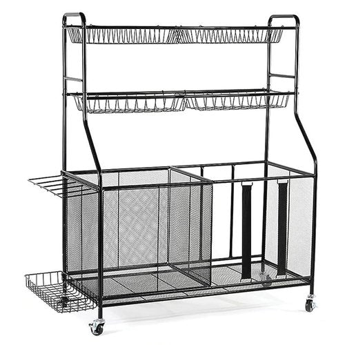 HOME IT Garage Sports Equipment Organizer - Garage Ball Storage Rack Organizer Holder with Baskets, Rolling Wheels & Breaks - Large Capacity Heavy Duty Steel Ball Storage Cart