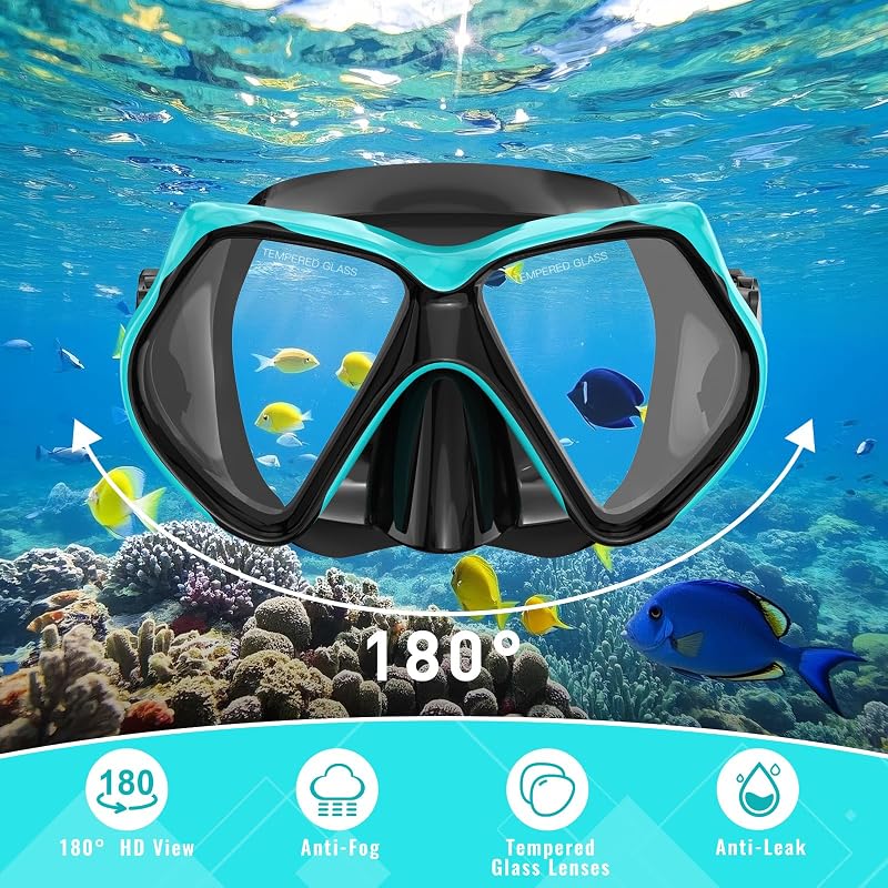 Green Anti-Fog 2-in-1 Snorkeling Mask & Dry-Top Snorkel Set for Adults