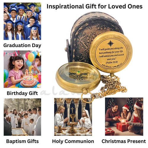 Divine Path Engraved Compass - I Will Guide You - Psalm 32:8" Quote | Inspirational Gifts for Men Women, Uplifting Spiritual Heavenly Faith Gift Boys Girls